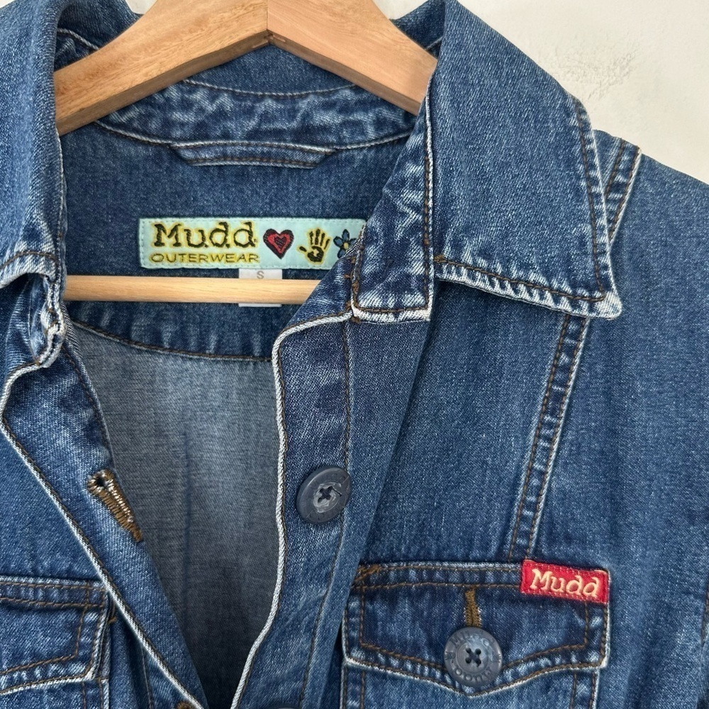 VTG 90s Y2K Mudd Denim Logo Button Down Utility Shirtdress Dress Womens Small - Picture 3 of 5